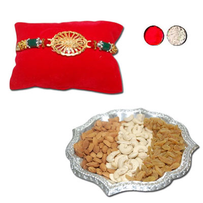 "Rakhi - ZR-5580 A (Single Rakhi), Dryfruit Thali - code RD500 - Click here to View more details about this Product